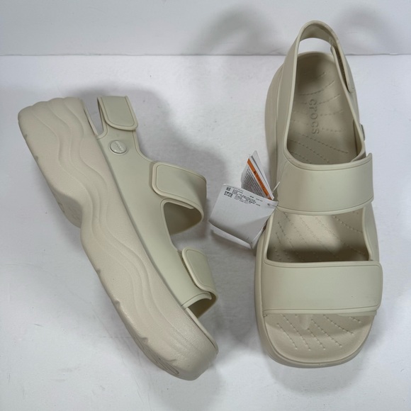 Crocs Skyline Chunky Platform Sandals Bone Cream Beige Women Size 11 - Picture 1 of 11